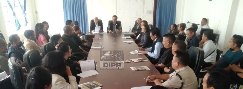 Minister K G Kenye addressing the DPDB meeting held at Phek on April 10. (DIPR Photo)